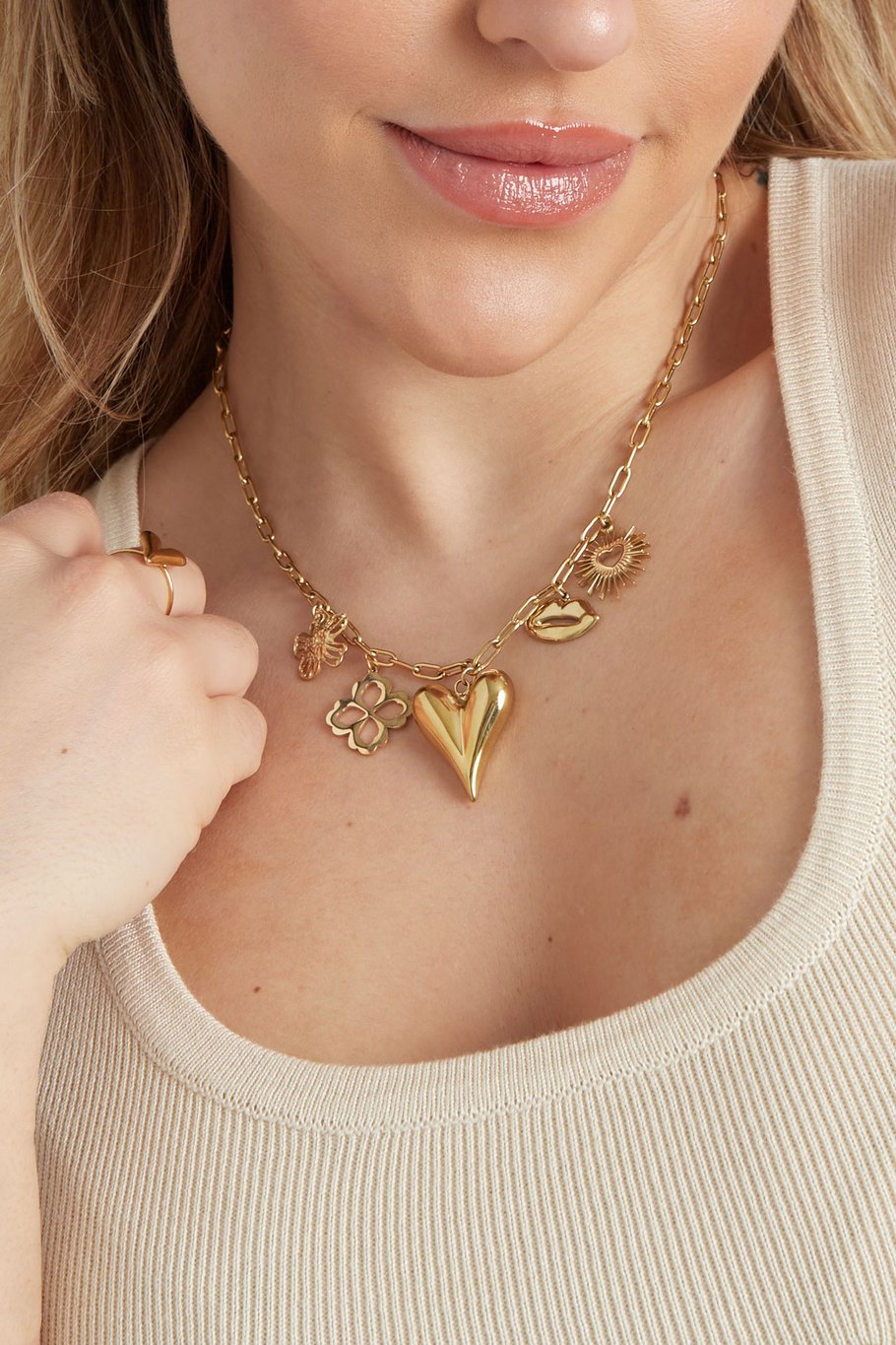 Halskette mit Charm „Die Sprache der Liebe“ – Goldfarbe - Goldfarbefarbe Bild3